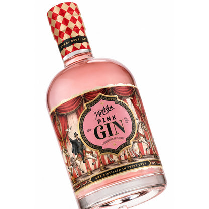 La Artista Pink Gin angled bottle on white background