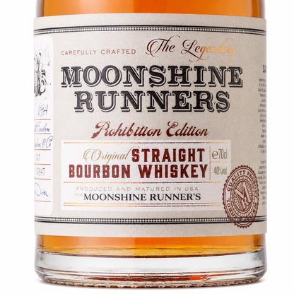 Moonshine Runners Straight Bourbon Whiskey macro label shot
