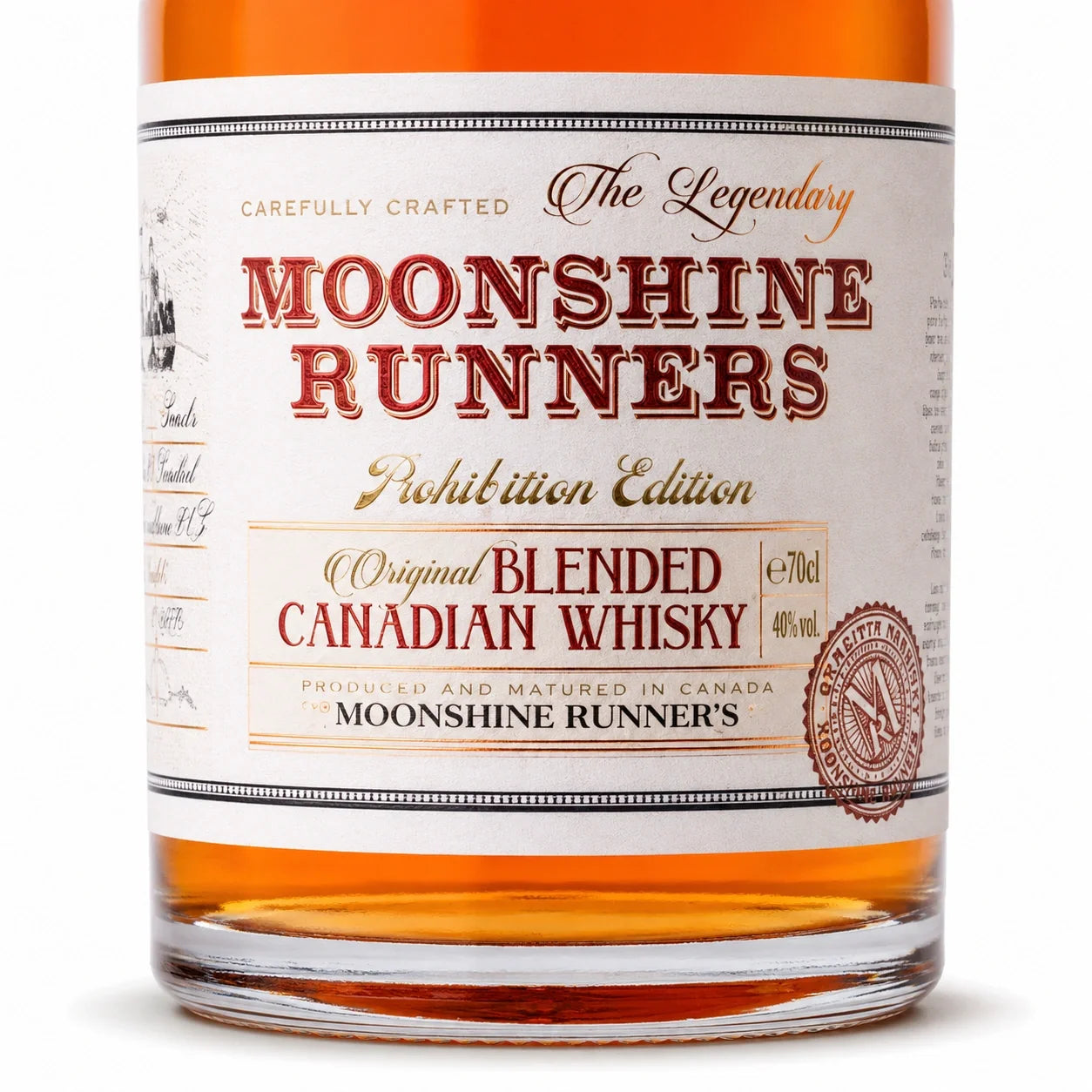 Moonshine Runners Blended Canadian Whisky macro label shot