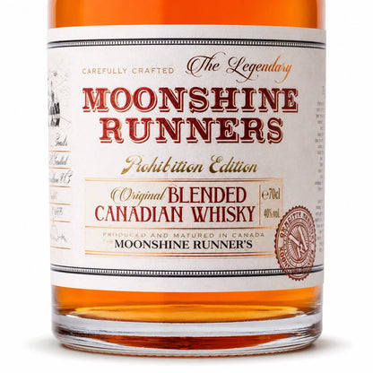 Moonshine Runners Blended Canadian Whisky macro label shot