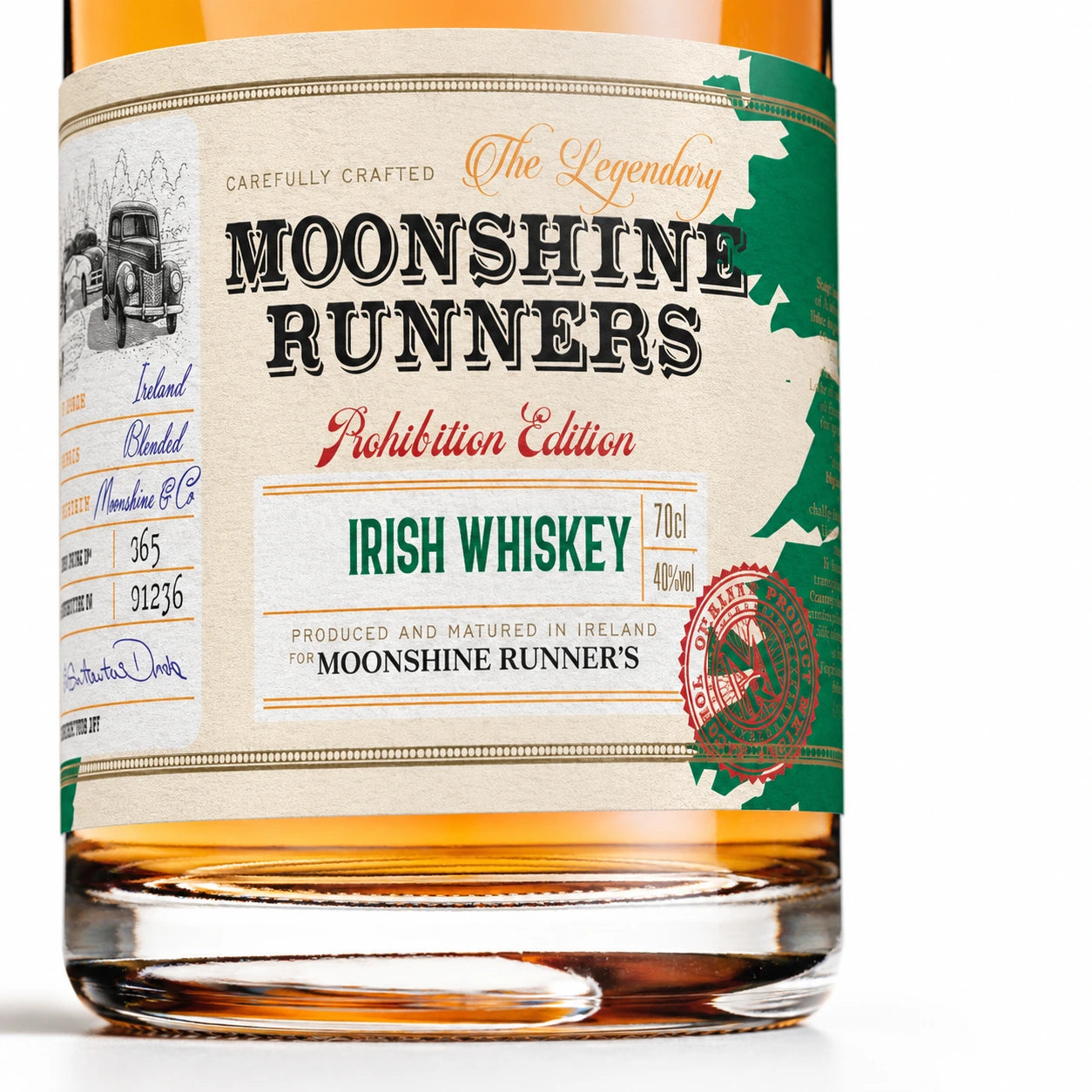 Moonshine Runners Irish Whiskey macro label shot