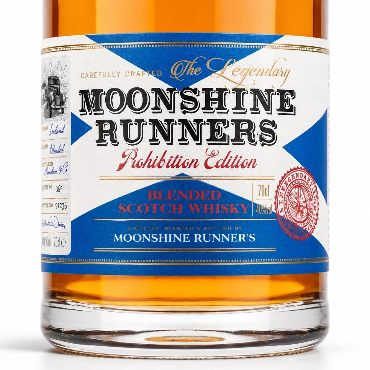 Moonshine Runners Blended Scotch Whisky macro label shot