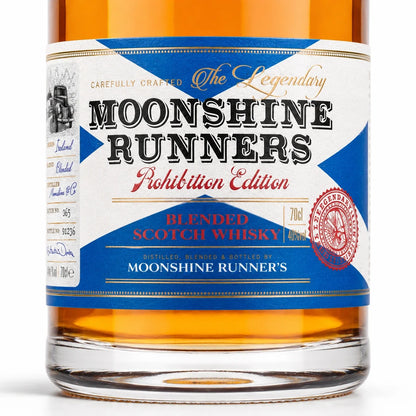 Moonshine Runners Blended Scotch Whisky macro label shot