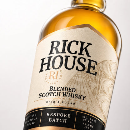 Rick House Blended Scotch Whisky label macro shot