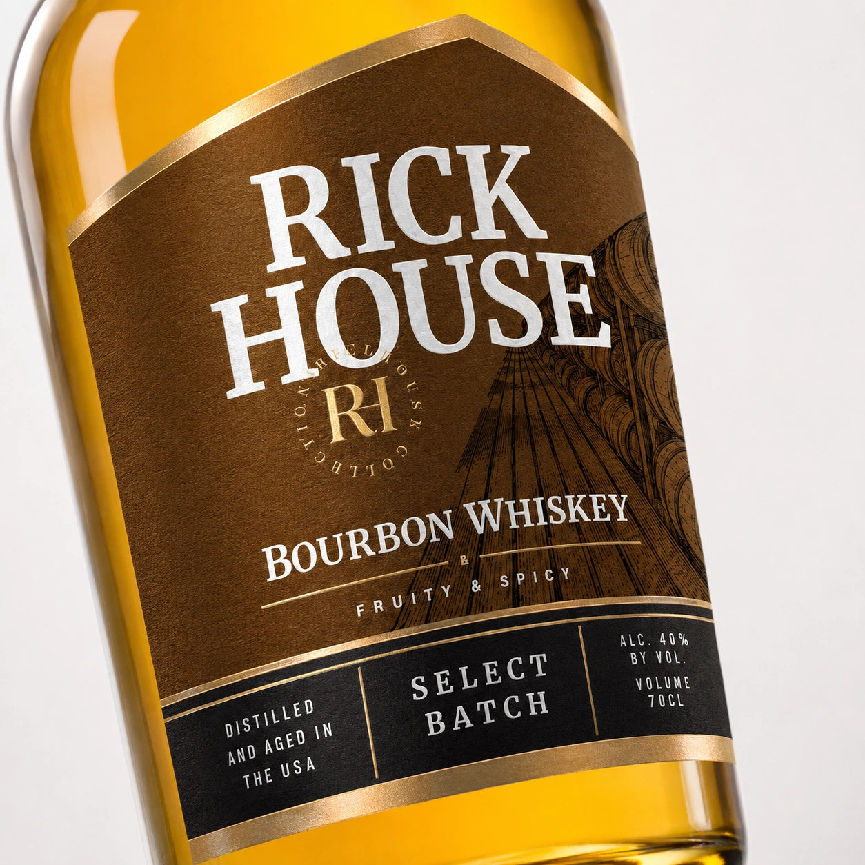 Rick House Bourbon Whiskey macro label shot